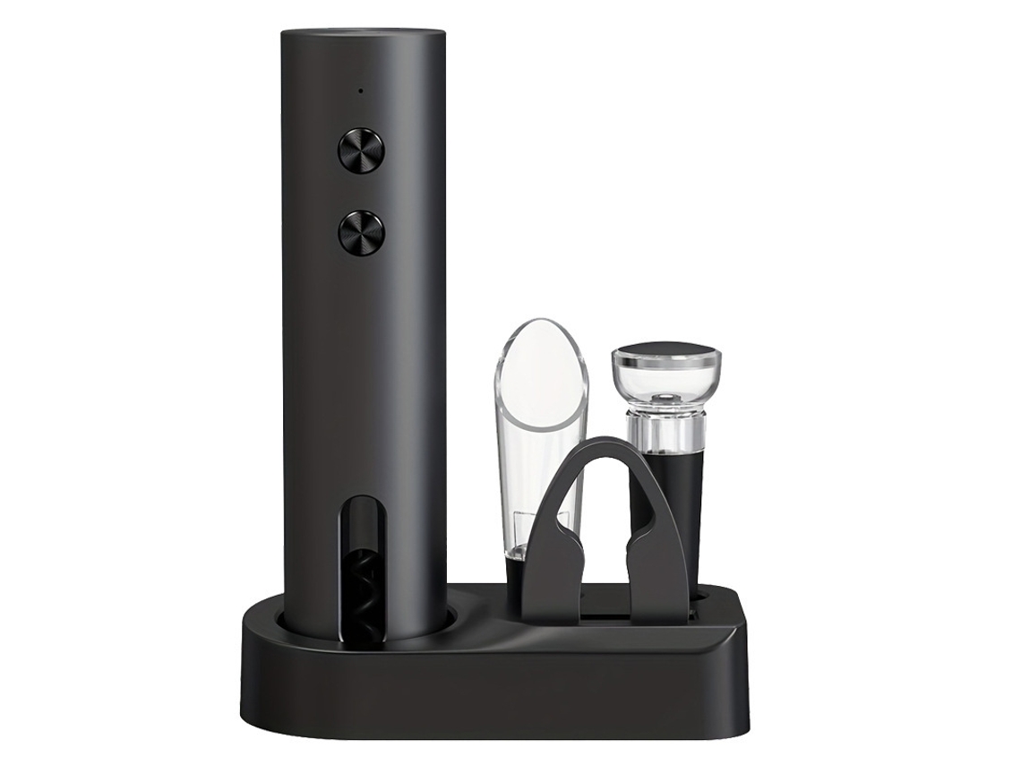 Kit De Acessórios De Vinho Elétrico Recarregável Type-c - Preto Fosco, Com Base De Armazenamento