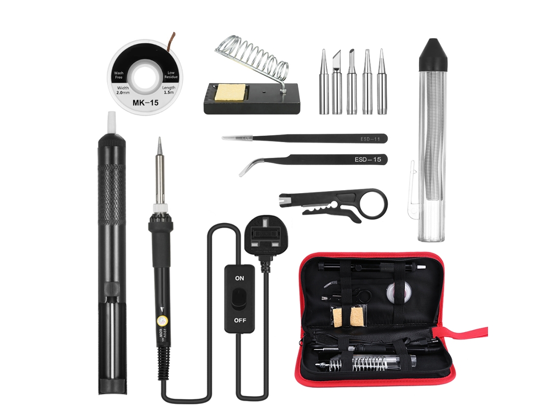 Kit de Solda 14 em 1 com Ferro de Solda 60w Temperaturas Ajustáveis e Acessórios