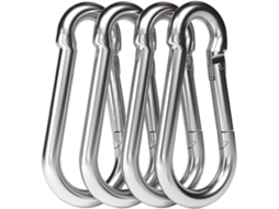 Conjunto de 6 mosquetões em aço inoxidável 304 com sistema Mola e gancho.