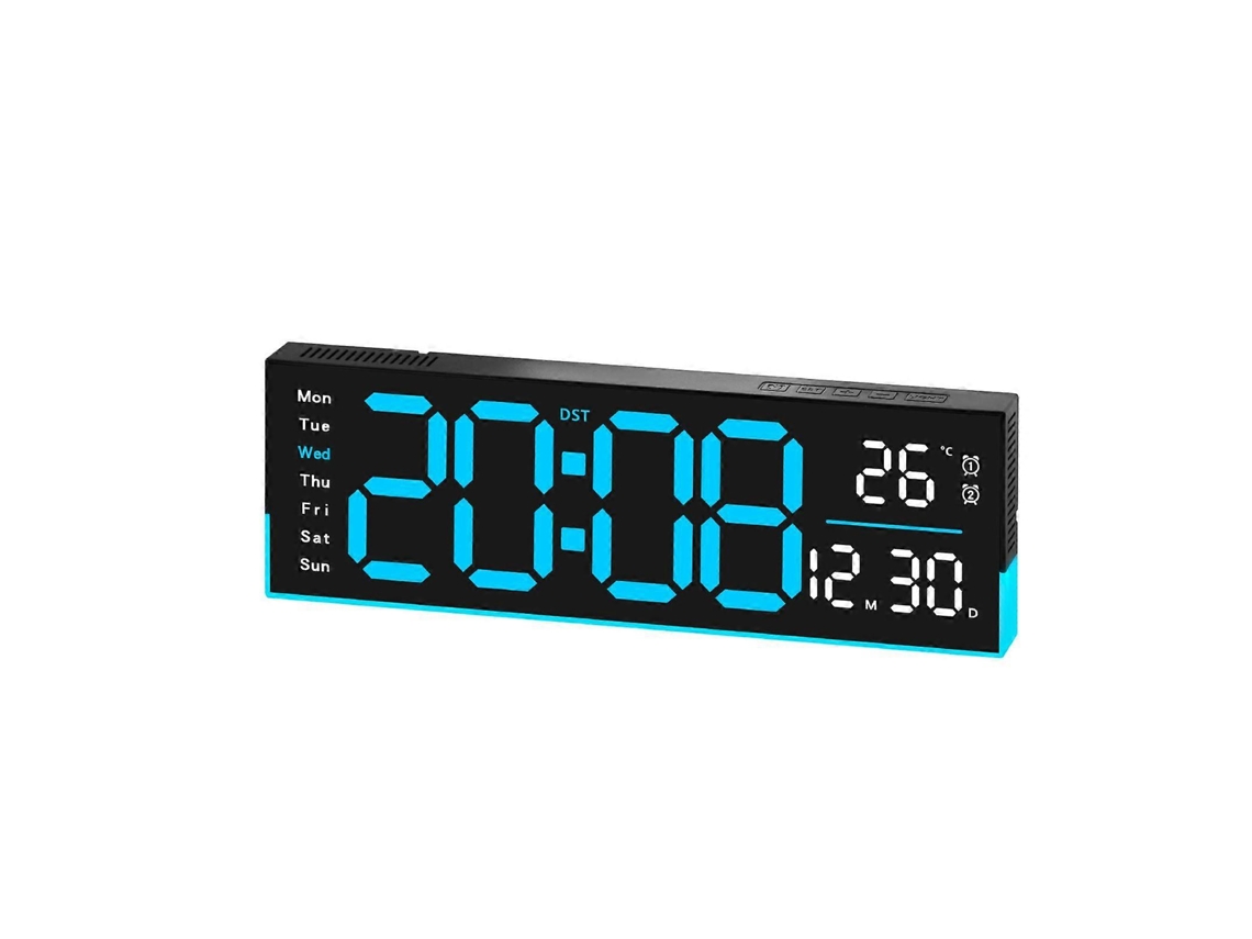 12.6 Inch Led Desk Clock Large Digital Wall Clock With Rgb Ambient Light Temp / Date / Week / Dst / Timer6699 Black Pink