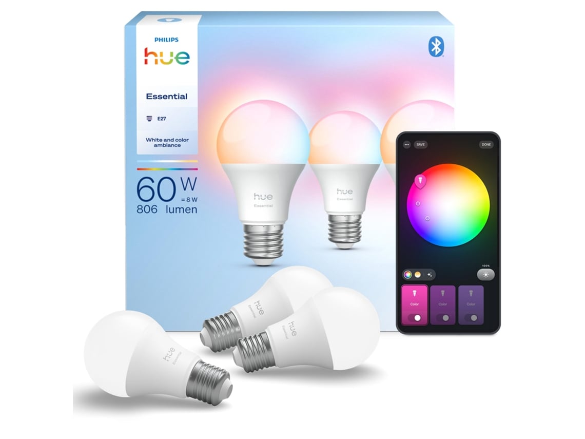 Pack Lâmpadas PHILIPS Hue Essential E27 (8W - 806 lm – A60)