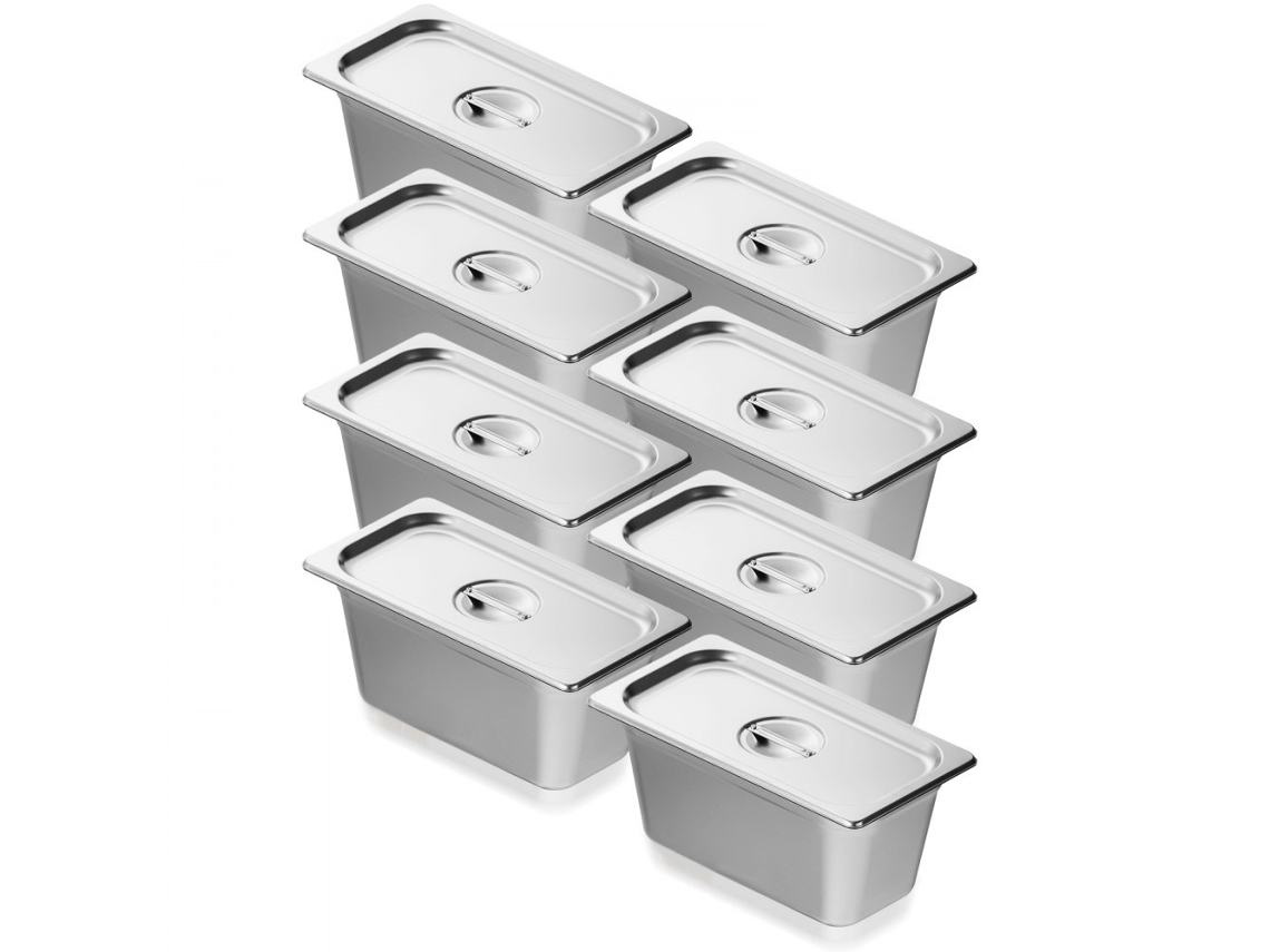 Conjunto De 8 Tabuleiros Gn 1/3 Em Aço Inox Com Tampa Para Cozinha Profissional Tekmaquinas
