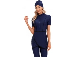 2026 traje de Baño Musulmán Corto Crop 2023 Modesto para Mujer Burkini Con Cremallera Frontal Xvb 4xl Azul Marino