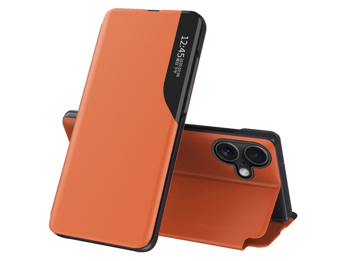 Capa Em Couro Pu Para Apple Iphone 16 Pro - Laranja