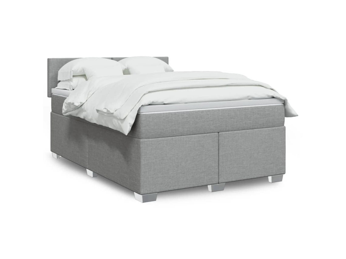 Cama Com Molas/colchão 140x190 Cm Tecido Cinzento-claro