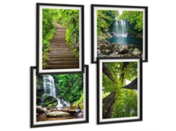 Pinturas Murais Modernas Padrões De Montanhas Coloridas, Rios, Estilo Japonês Moldura Preta Pinturas De Quarto Espelharte (conjunto De 4 Imagens)