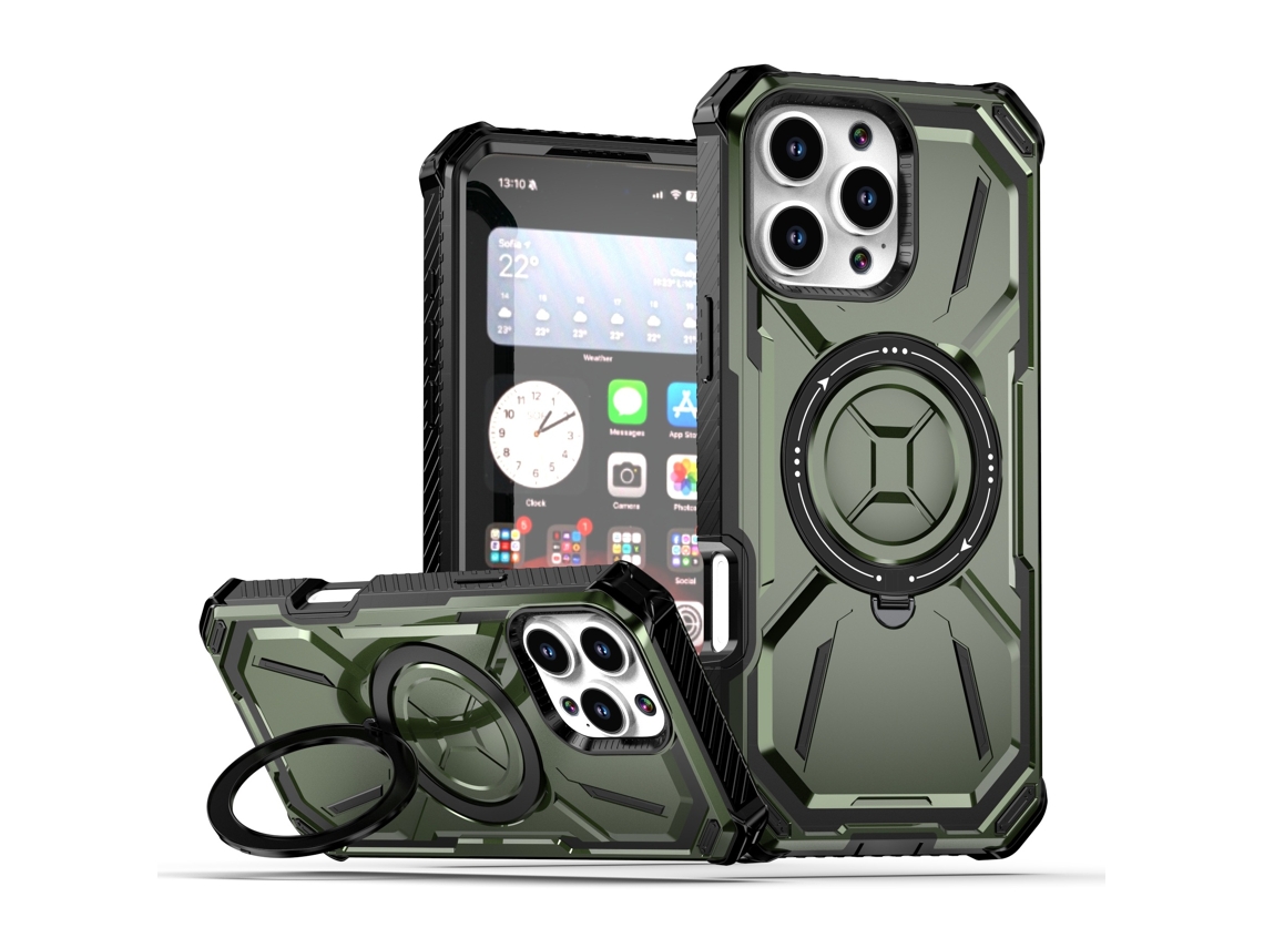 Capa Para Celular Com Revestimento Dourado E 1 Anel Magnético.verde Militar - Iphone 11 Pro Max