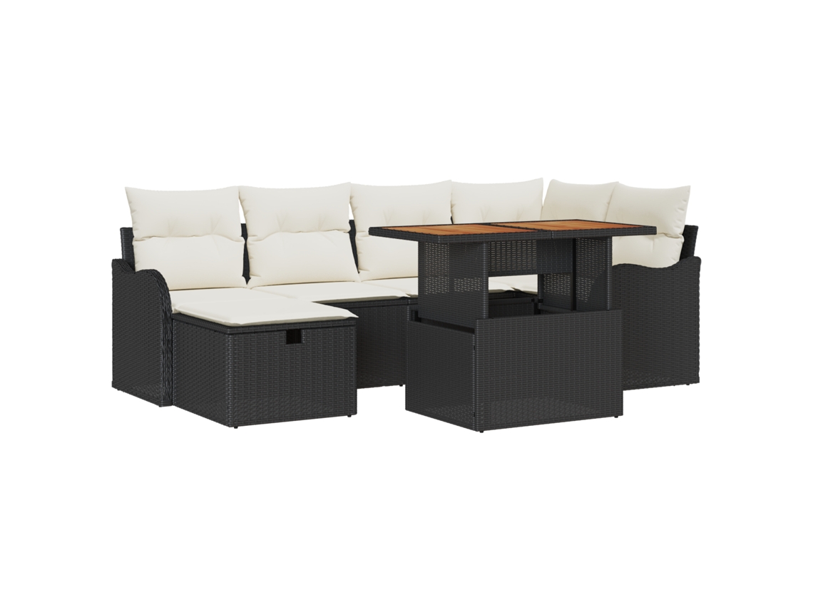 Conjunto 7 De Sofás De Jardim  Com Almofadas Vidaxl Preto Rattan Polivalente