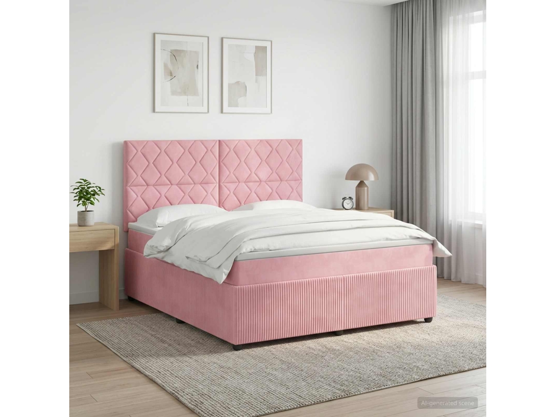 Vidaxl Cama Box Com Led E Colchão Rosa 180 X 200 Cm Veludo