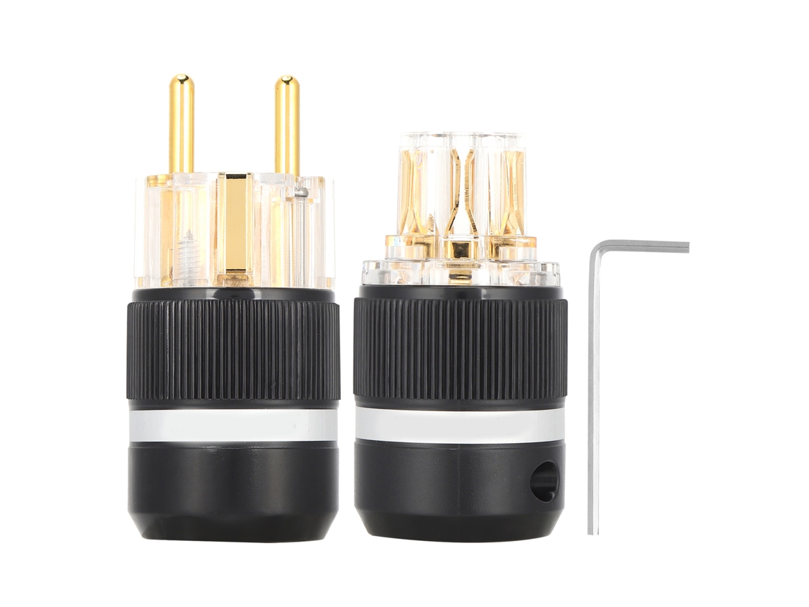 Conector de Alimentação Monosaudio em Cobre Puro Transparente Banhado a Ouro 24k, Modelo 100 250ve101g F101g (macho CHABERLU