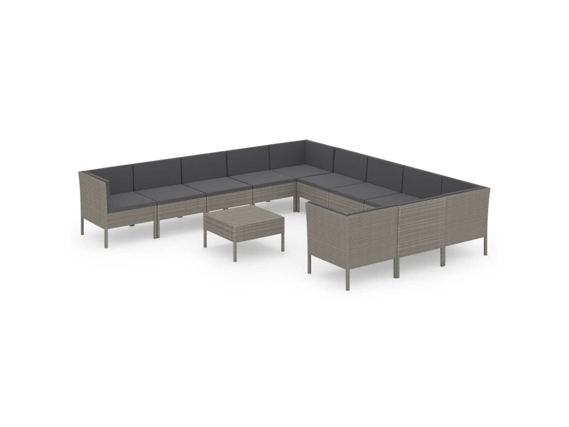 Maison Exclusive - 12 Pcs Conjunto Lounge De Jardim C/ Almofadões Vime Pe Cinzento