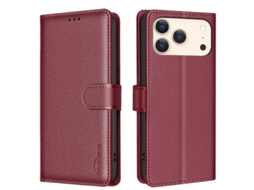 Capa De Pu Com Textura De Lichia E Proteção Rfid, Compatível Com Iphone 17 Pro - Lingling Vermelha