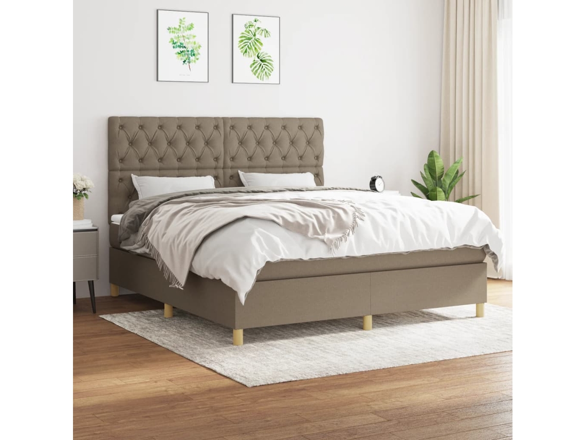 Vidaxl Cama Com Molas/colchão 160x200 Cm Tecido Castanho-acinzentado