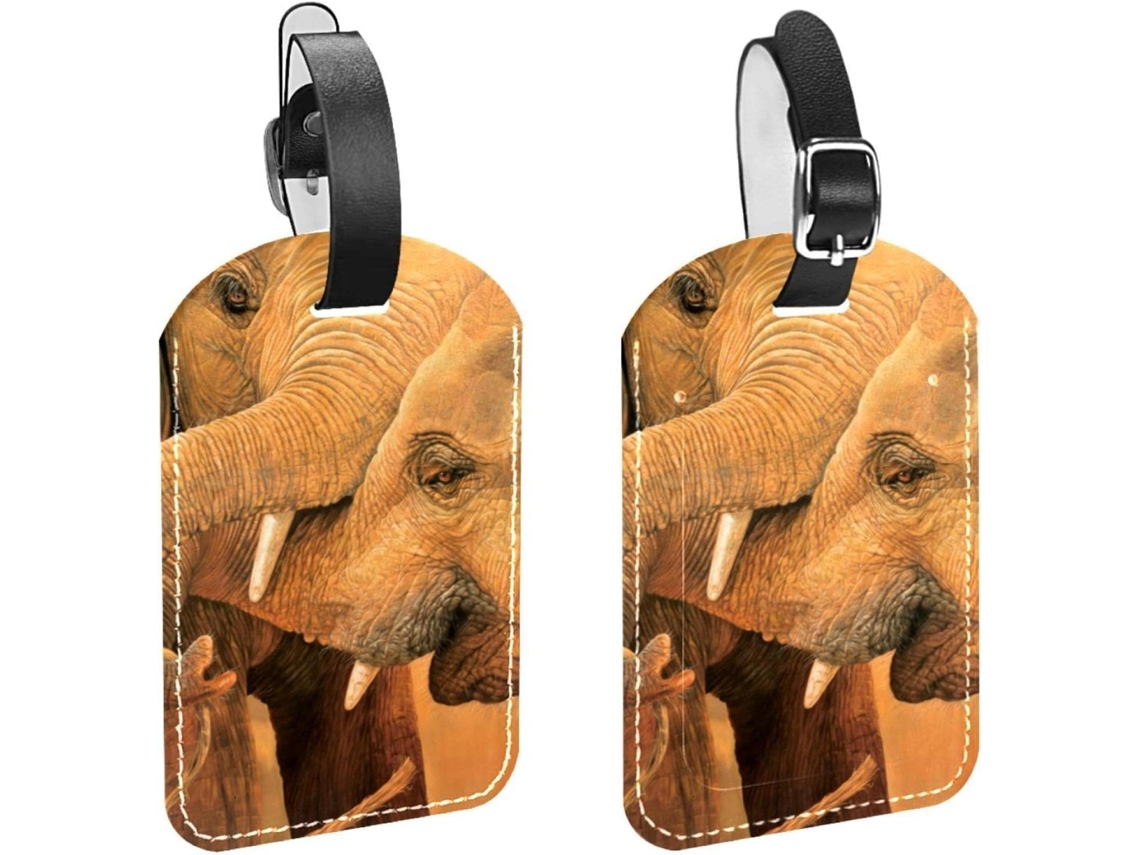 Conjunto De 2 Etiquetas Bagagem Em Couro Sintético Proteção Privacidade Wild Elephant