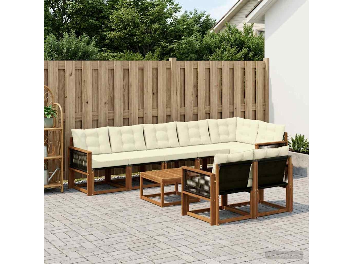 Vidaxl Conjunto De Sofás Para Exterior 9 Pcs Natural E Creme
