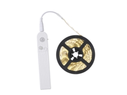 Fita de LED BJ de 2m com 120 LEDs de 3W, sensor de movimento PIR, funciona com pilhas AAA e possui porta USB. Oferece 3 modos de iluminação e classificação IP65, sendo ideal para guarda-roupas.