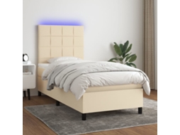 Vidaxl Cama Box Spring C/ Colchão E Led 90x200 Cm Tecido Cor Creme