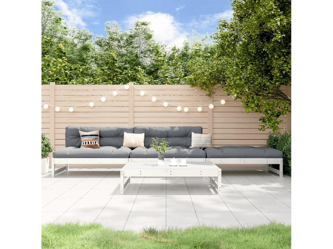 Conjunto Lounge 4 Peças Jardim Madeira De Pinho Maciça Branco Dkd Home Decor