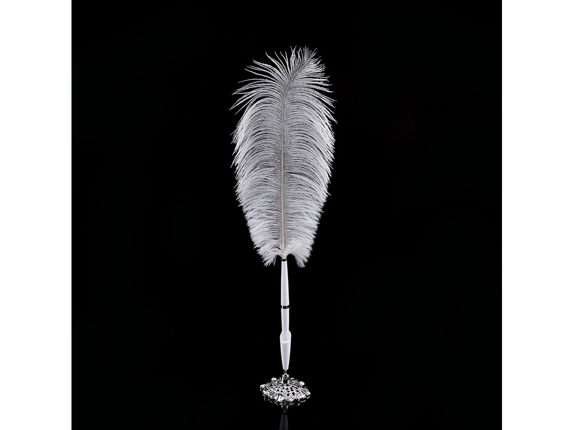 Laxiscreed Caneta De Penas De Ostrich Para Casamentos Com Portaplumas Em Prata Elegante