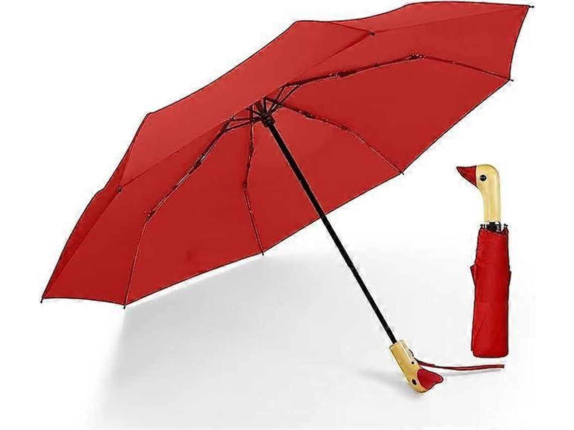 Guarda-chuvas Compactos Para Chuva E Sol, Viagem Com Cabo Em Formato De Cabeça De Pato, Vermelho