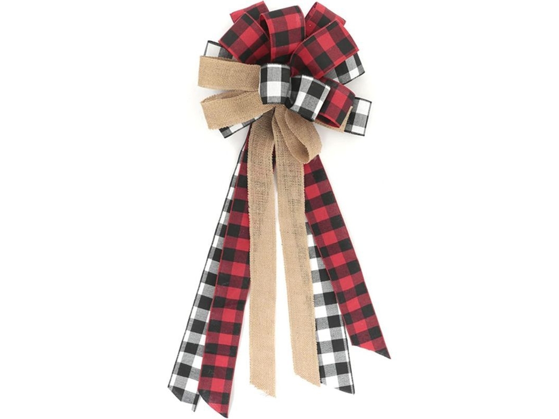 Lazo Decorativo Pendiente Para Árvore De Natal - Vermelho E Preto - Poliéster - Decoração De Porta