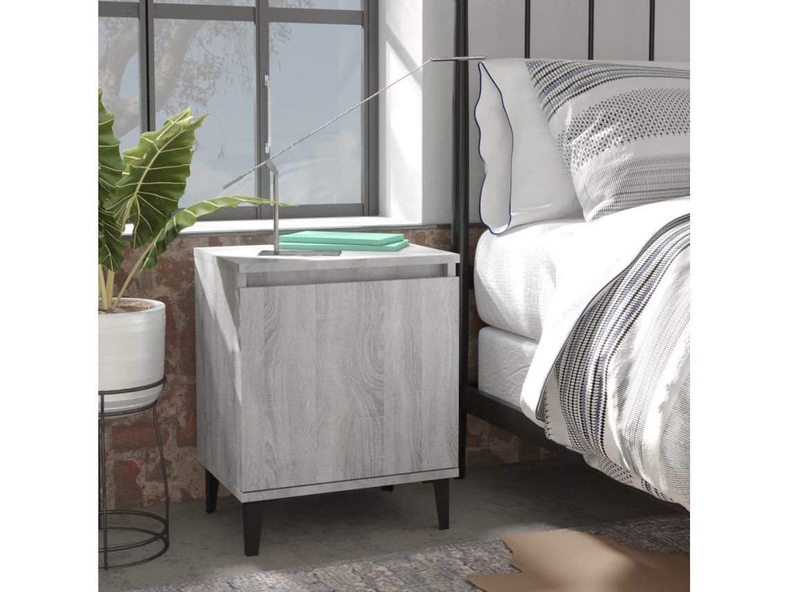Vidaxl Mesa De Cabeceira C/ Pernas Em Metal 40x30x50 Cm Sonoma Cinza