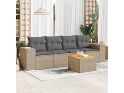 Vidaxl 5 Pcs Conjunto De Sofás P/ Jardim Com Almofadões Vime Pe Bege