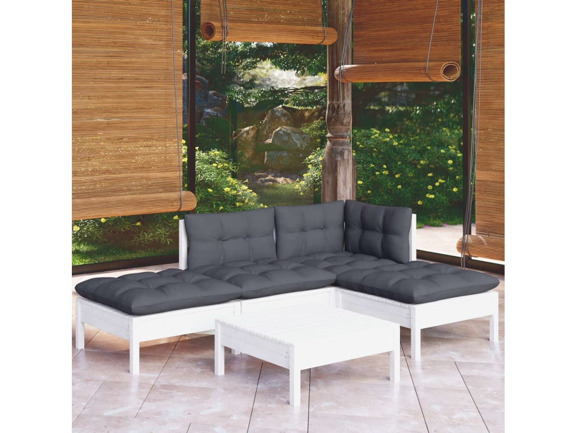 Pcs Conjunto Lounge De Jardim C/ Almofadões Pinho Branco Dkd Home Decor