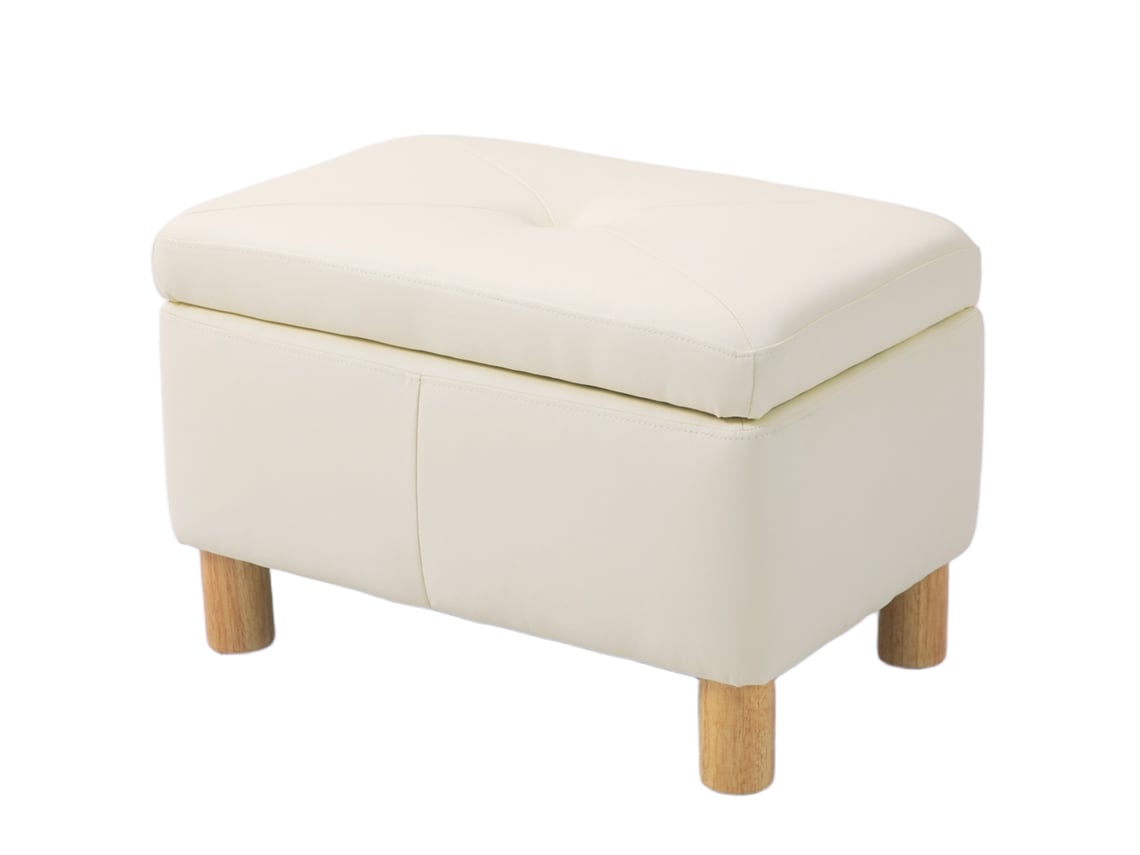 Baú para Quarto, Banco Estofado em Couro Pu com Pés de Madeira, 33l, 60x38x40 Cm Creme ORBITRA COMMERCE