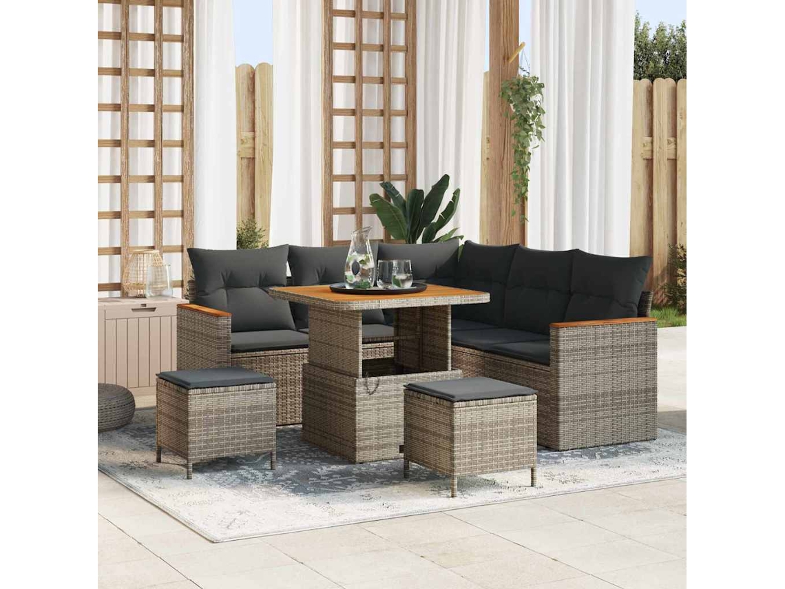 Vidaxl Conjunto De Sofá De Jardim 8 Pcs Cinzeto Rattan Sintético