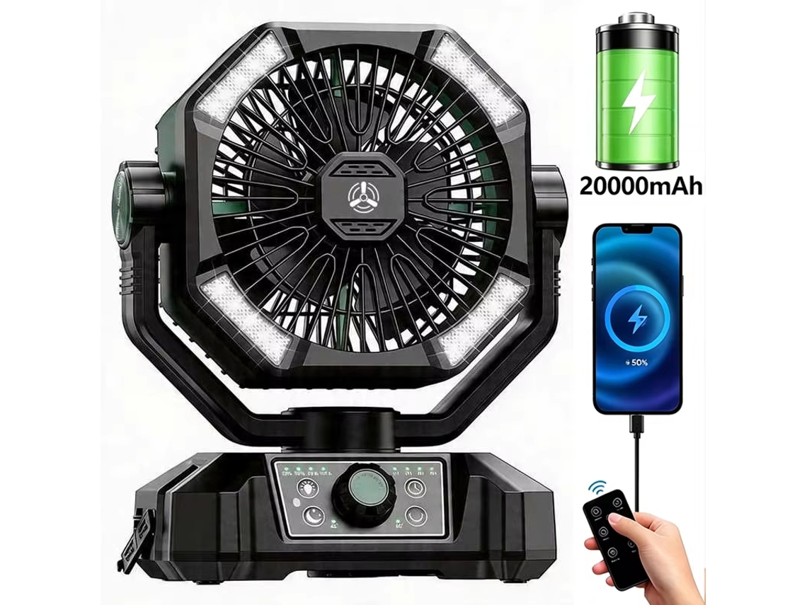 Ventilador De Camping Com 4 Lanternas De Led, 8 Velocidades, Função Timer, Bateria De 20000mah, Ventilador Portátil Para Camping E Pesca, Verde