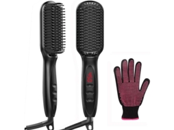 Cepillo-prancha De Cabelo 2 Em 1 Com Íons Negativos Antioxidantes Aquecimento Rápido 30s Ajustável 250-450°f