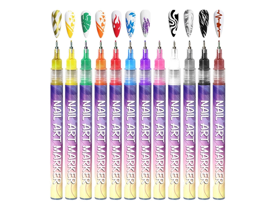 Conjunto Com 12 Canetas Para Nail Art, Efeito 3d