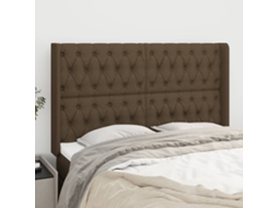 Vidaxl Cabeceira Cama C/ Abas Tecido 147x16x118/128 Cm Castanho-escuro