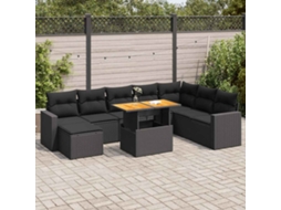 Vidaxl 9 Pcs Conjunto De Sofás P/ Jardim C/ Almofadões Vime Pe Preto