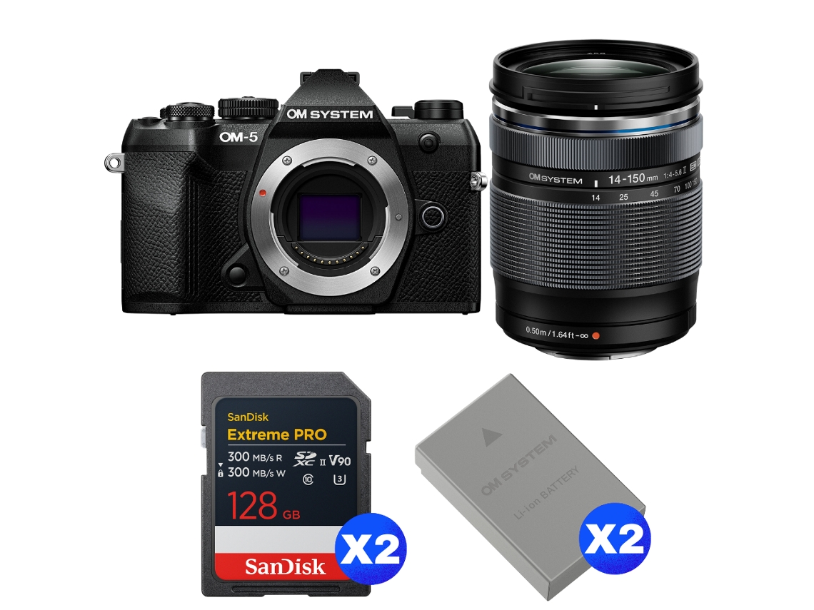 Om 5 Mark Ii Preto + 14 150mm F/4 5.6 Ii + 2 Sandisk 128gb Extreme Pro Uhs ii Sdxc + 2 Om System Bls 50 + Ebook Pricedirect OM SYSTEM