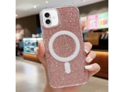 Capa Transparente Com Glitter Para Iphone 16 Plus - Acrílico - Magsafe - Rosa