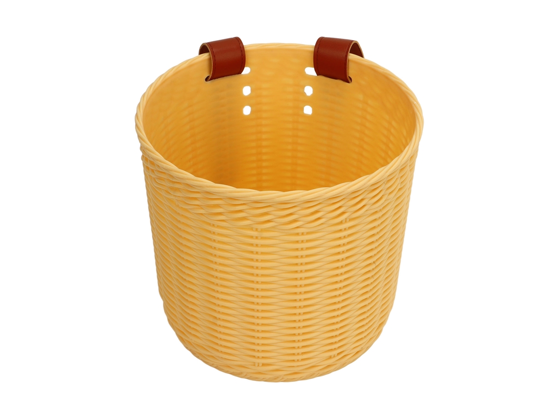 Cesta de bicicleta de grande capacidade em imitação de couro amarelo.