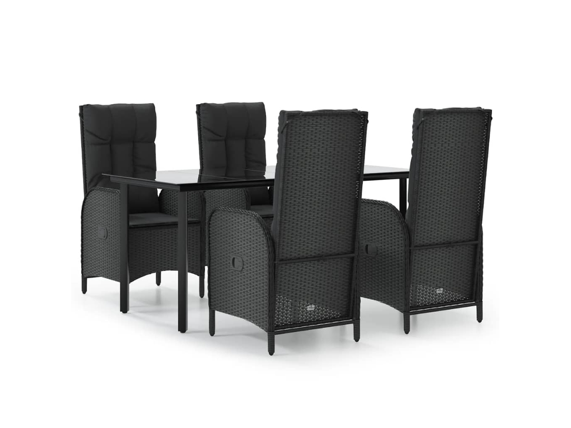 Maison Exclusive - 5 Pcs Conjunto De Jantar P/ Jardim C/ Almofadões Vime Pe Preto