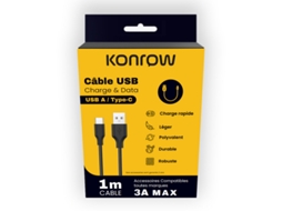 Kcatcpb1 Câble Usb Type C Vers Type A Emballage Original Konrow (1m, 3a, Noir)