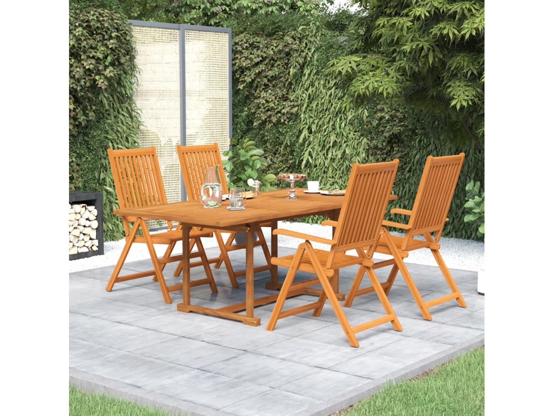 Vidaxl 5 Pcs Conjunto De Jantar Para Jardim Madeira De Acácia Maciça 150-200 Cm