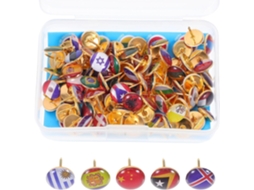 Conjunto de 100 Tachinhas Criativas de Metal com Desenho de Bandeiras do Mundo, em Zinco League, para Decoração de Quadros