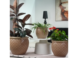 Conjunto De 3 Vasos De Cerâmica Artesanal Ø38,5/30,5/23cm, Bege Brilhante Com Relevo De Moedas, Respirável, Anti-gelo E Drenagem, Jardim E Varanda