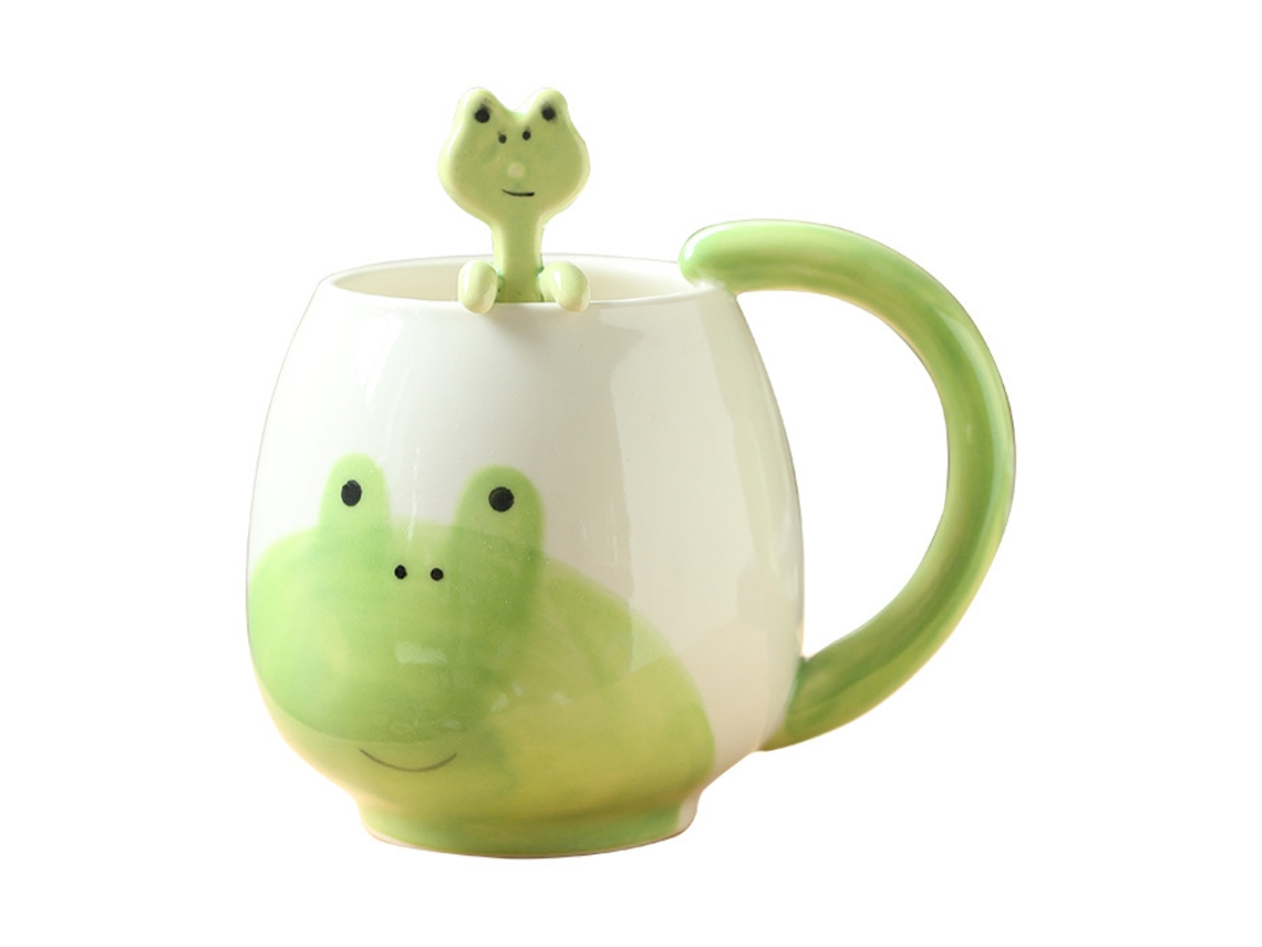 Caneca de Rã Divertida Cerâmica com Colher e Pires 420Ml Presente de Aniversário NEVEANCE