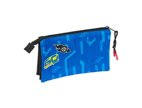 Estojo Escolar Triplo Hot Wheels Lets Race Azul Hot Whells