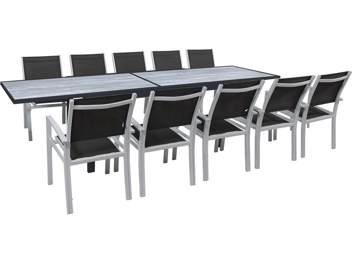 Conjunto de Jantar Extensível Outdoor ''lagos'' - Mesa Extensível 200/320 X 105 X 76 Cm - 10 Cadeiras - Preto