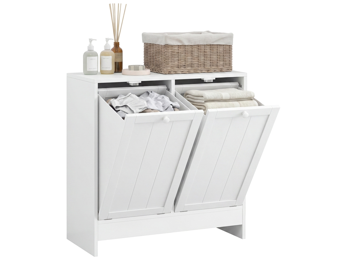Armário De Banheiro Com Cesto Para Roupa Suja. Armário De Madeira Para Banheiro Com 2 Portas E 2 Cestos. 66x33x68cm. Branco.