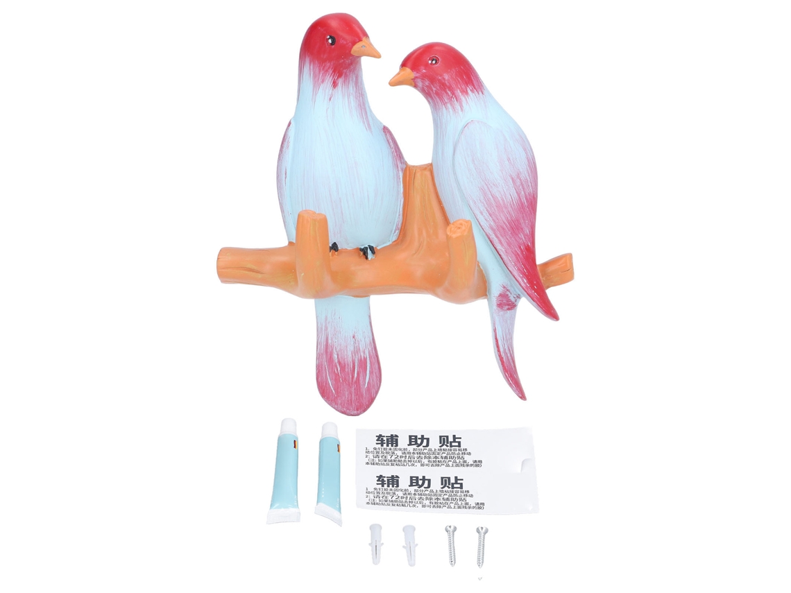 Cabide de Parede Decorativo com Pássaros Resina Vermelho S/MARCA