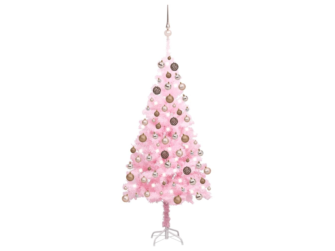 Vidaxl Árvore Natal Artificial Pré-iluminada C/ Bolas Pvc Rosa
