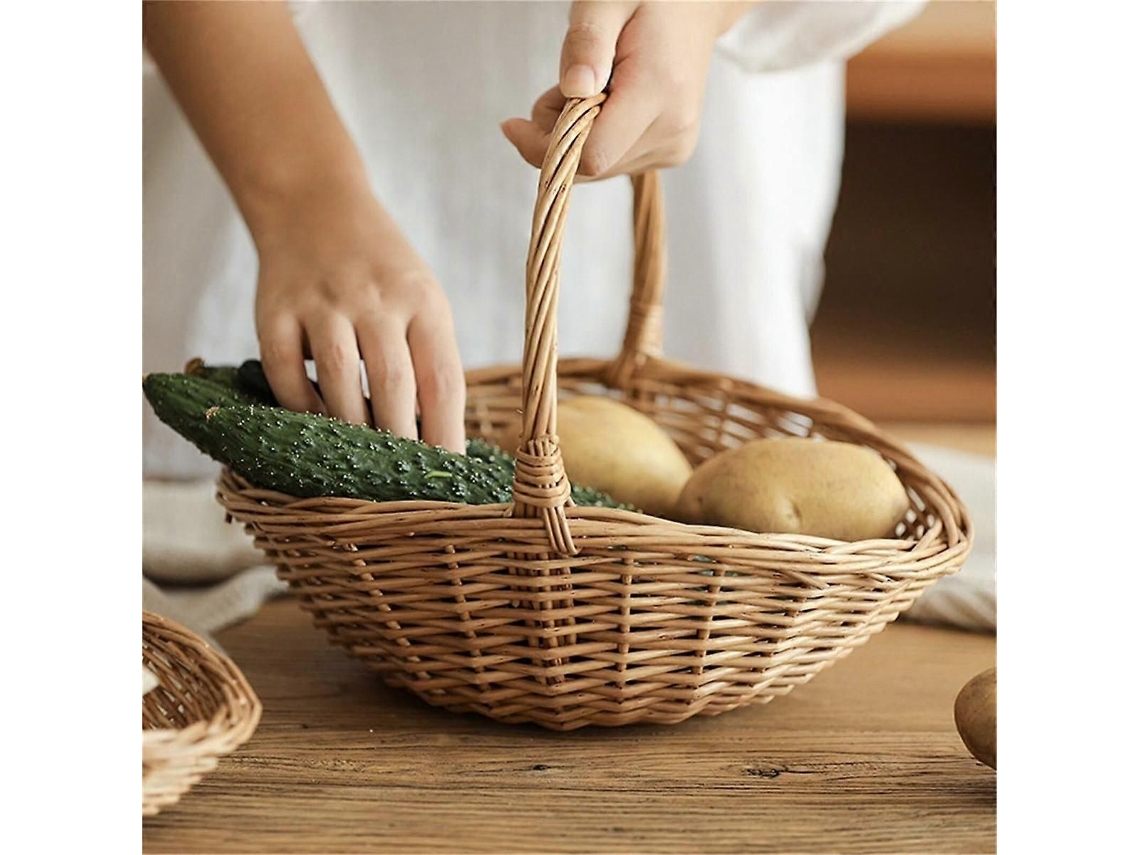 Cesta De Vime Com Alça Para Compras Ou Piquenique